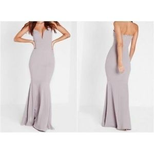 Grey Missguided scuba bandeau fishtail maxi dress